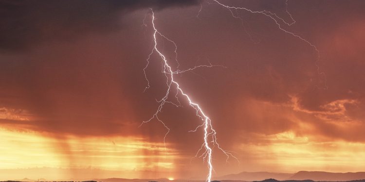 lightning, red, nature